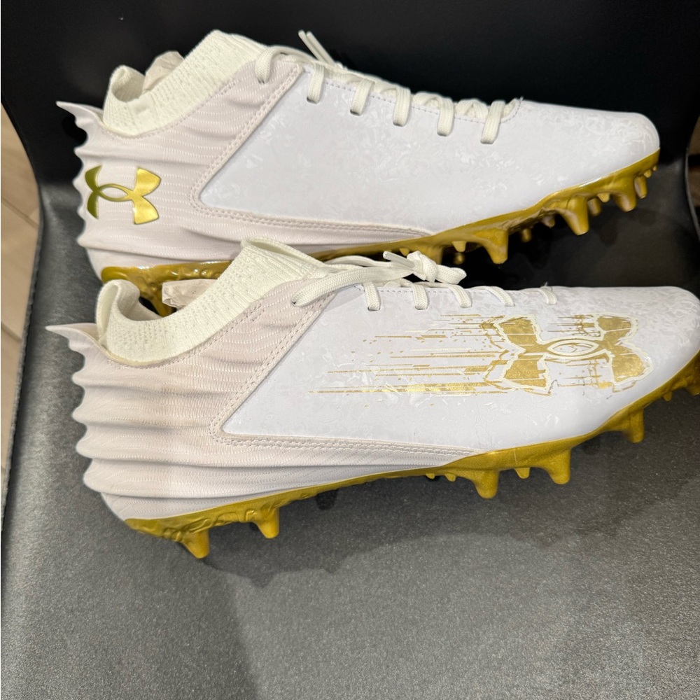 Under Armour White and Gold Athletic Shoes Cleats Football or Lacrosse